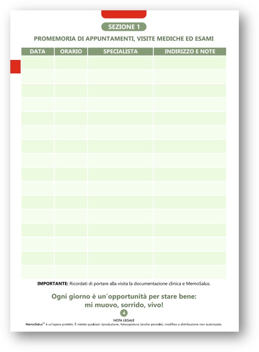 Sezione 1 appuntamenti di Memosalus®